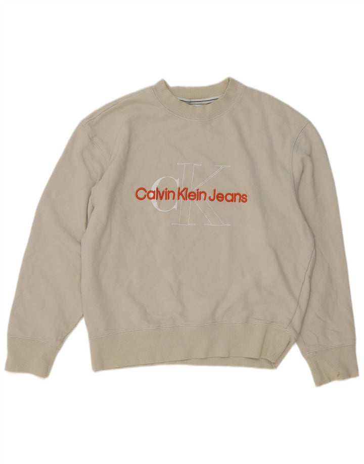 Calvin Klein Jeans Hombre Sudadera Gráfica Jumper Medium Off White Algodón