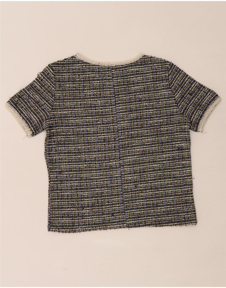 Zara Mujer Camiseta Corta Top UK 40 Mediano Poliéster A Cuadros Multicolor