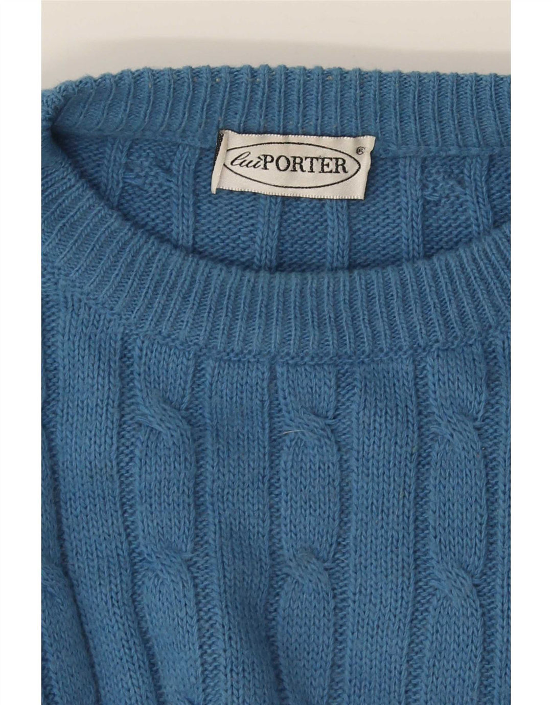 Vintage hombres cuello redondo jersey suéter grande azul
