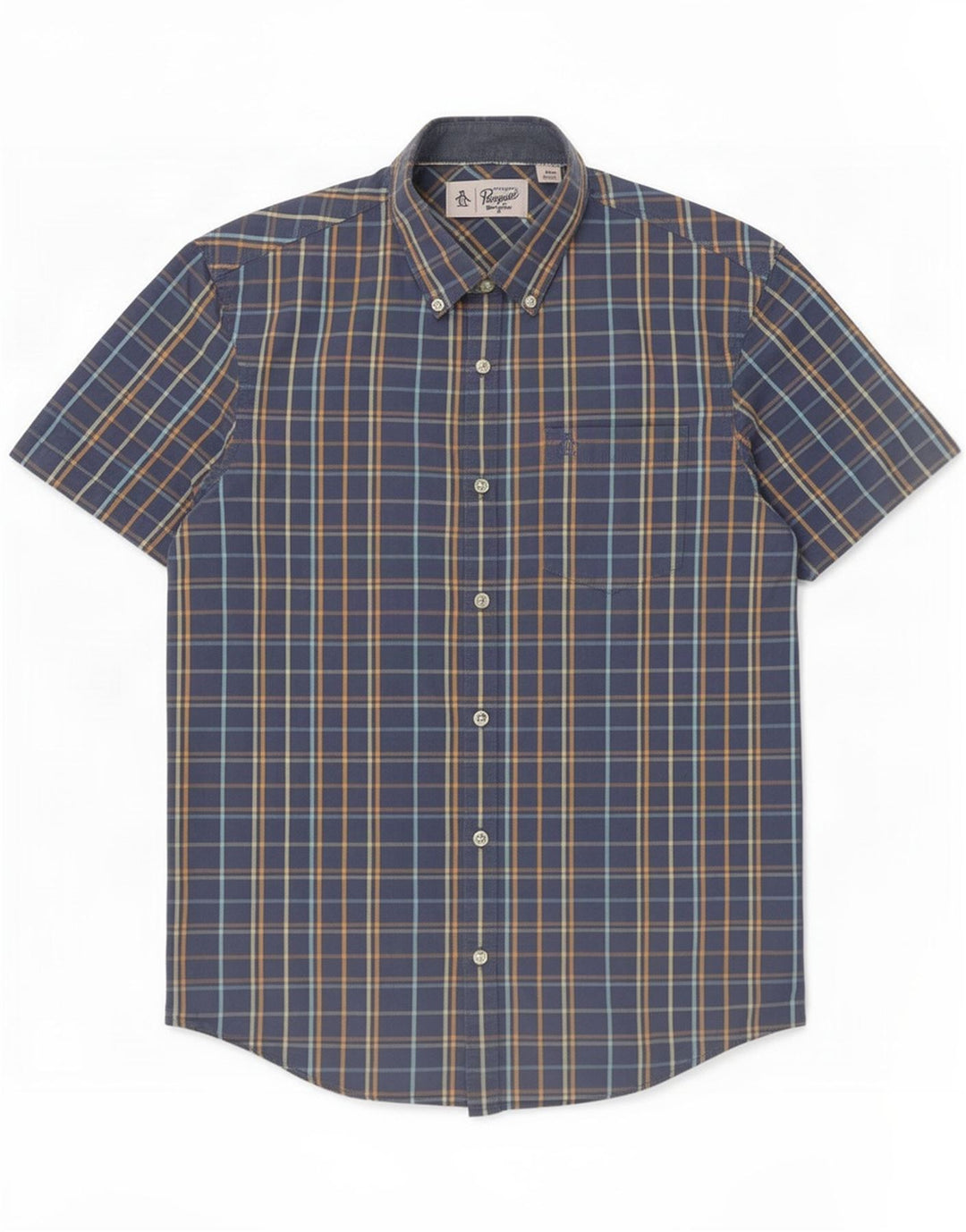 Camisa de manga corta para hombre Penguin Algodón a cuadros azul medio