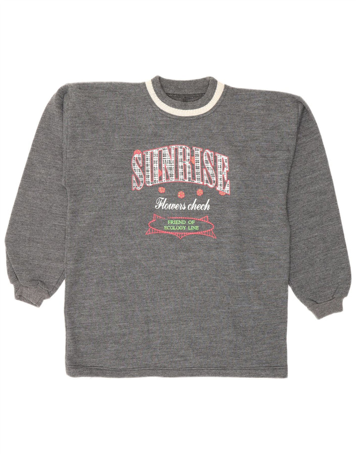 Vintage mujer sudadera gráfica jumper Reino Unido 12 gris medio