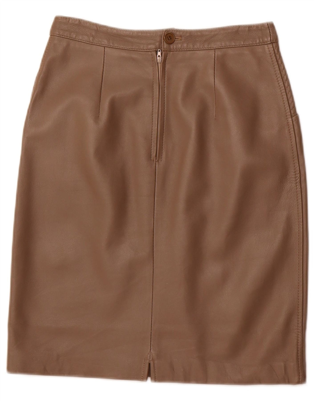 VINTAGE Falda de cuero de cintura alta para mujer IT 42 Medio W26 Cuero marrón
