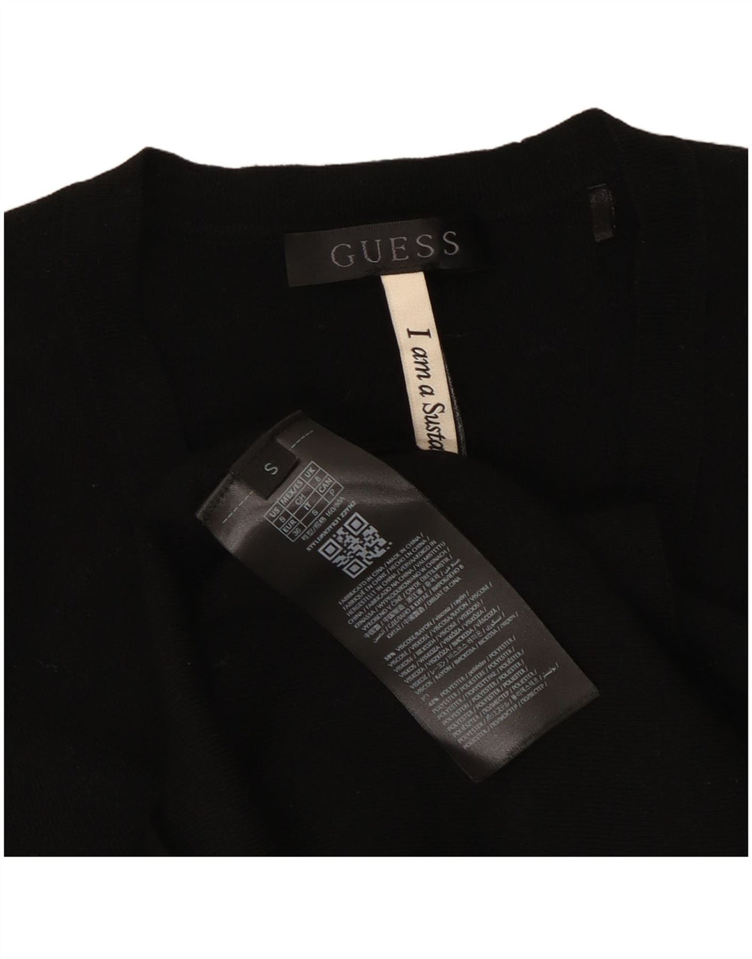 Guess Top corto para mujer de manga larga UK 8 Small Viscosa negra