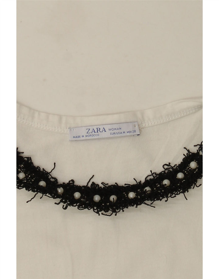 Zara Camiseta Mujer Top UK 12 Medium Blanco
