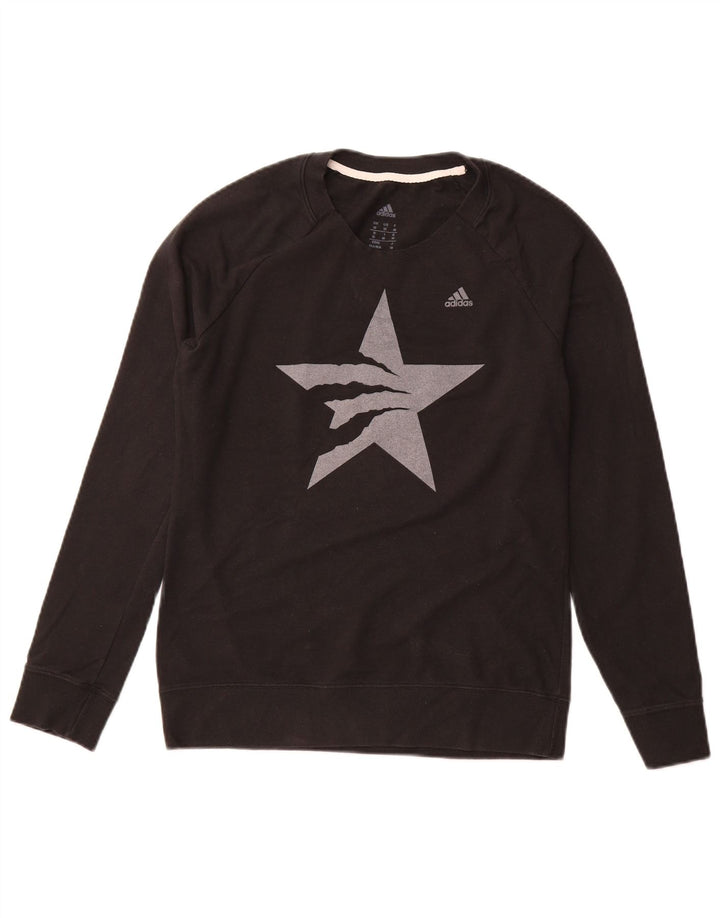 ADIDAS Womens Graphic Sweatshirt Jumper UK 14 Medium Black Geometric