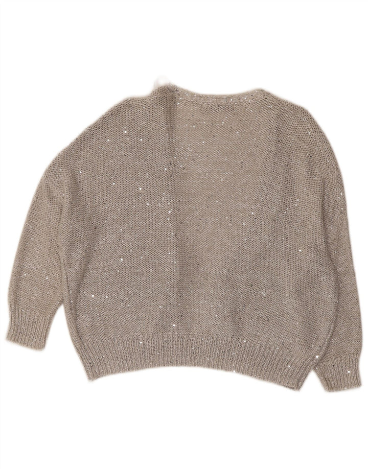 MARKS & SPENCER Suéter tipo cárdigan abierto de manga 3/4 para mujer UK 44 Gris grande