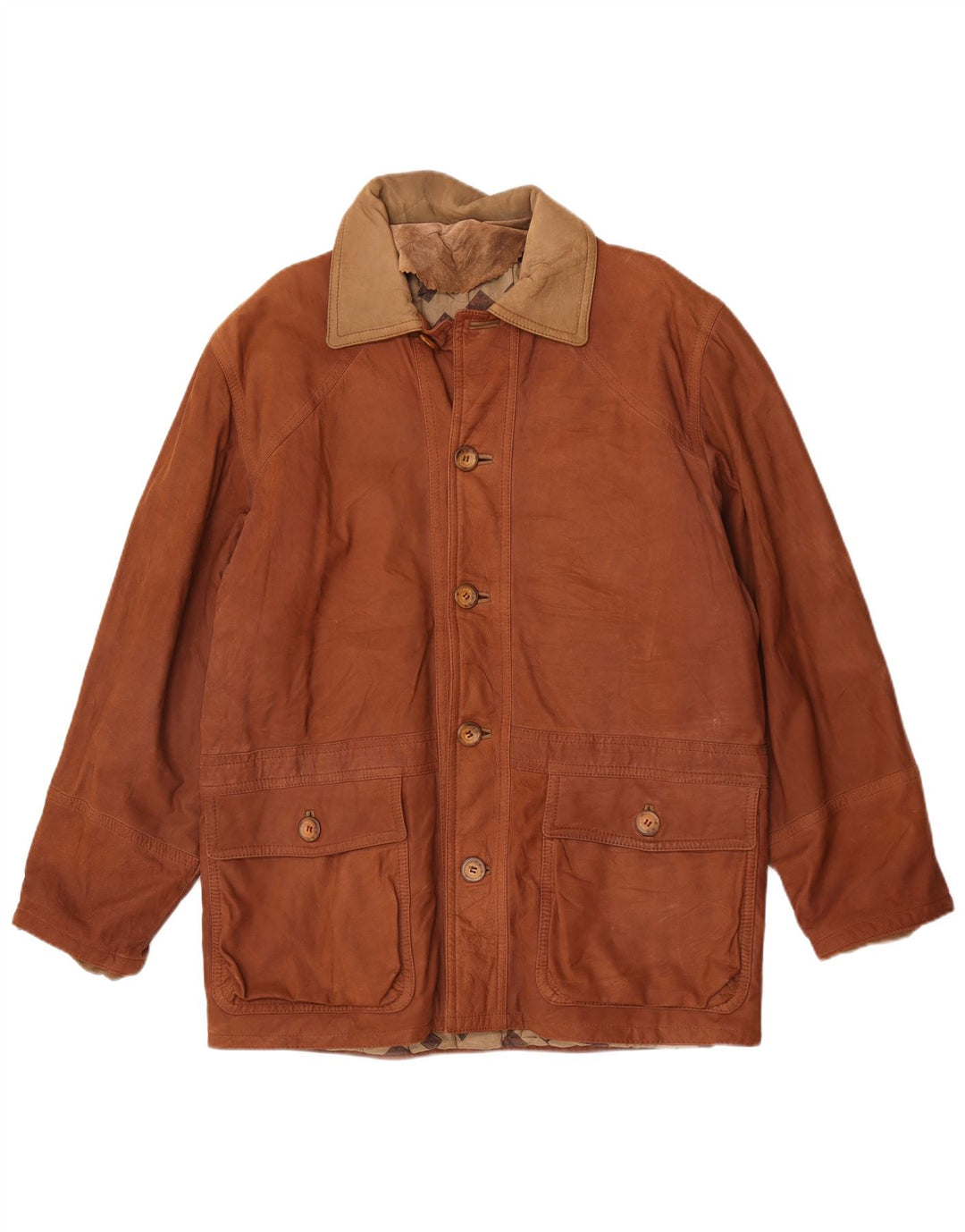 Chaqueta de cuero vintage para hombre IT 50 Bloque de color marrón grande