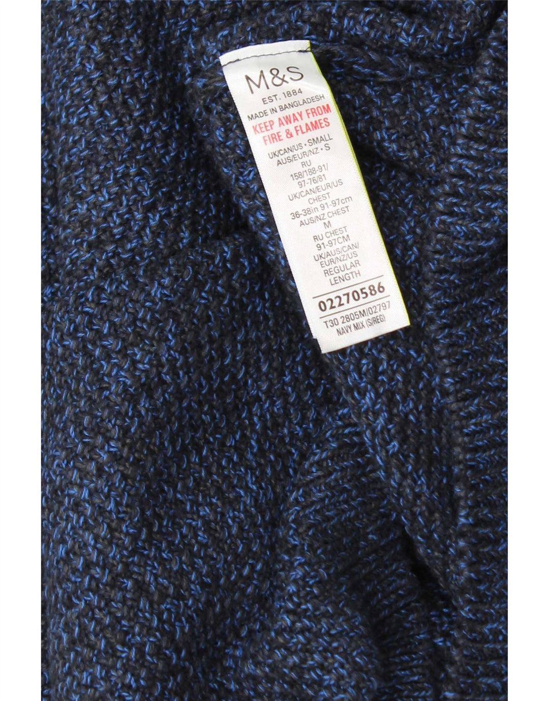 Marks & Spencer Jersey de cuello redondo para hombre de algodón moteado azul pequeño