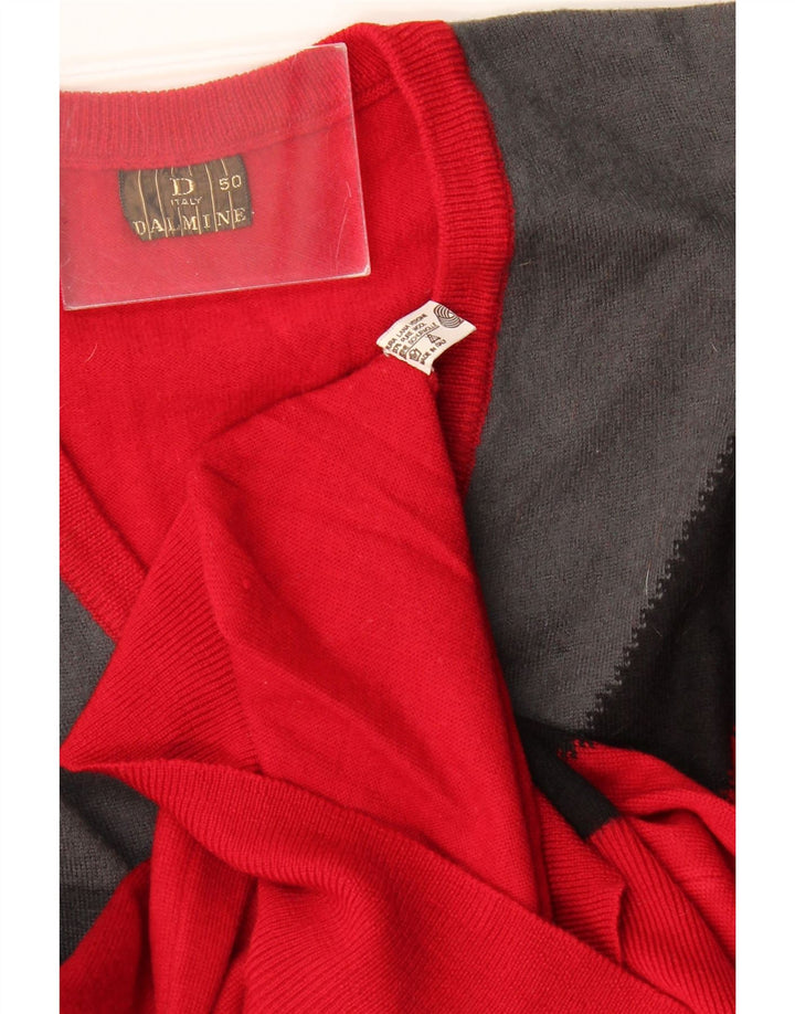 DALMINE Jersey con cuello en V para hombre IT 50 Medium Red Colourblock Lana virgen