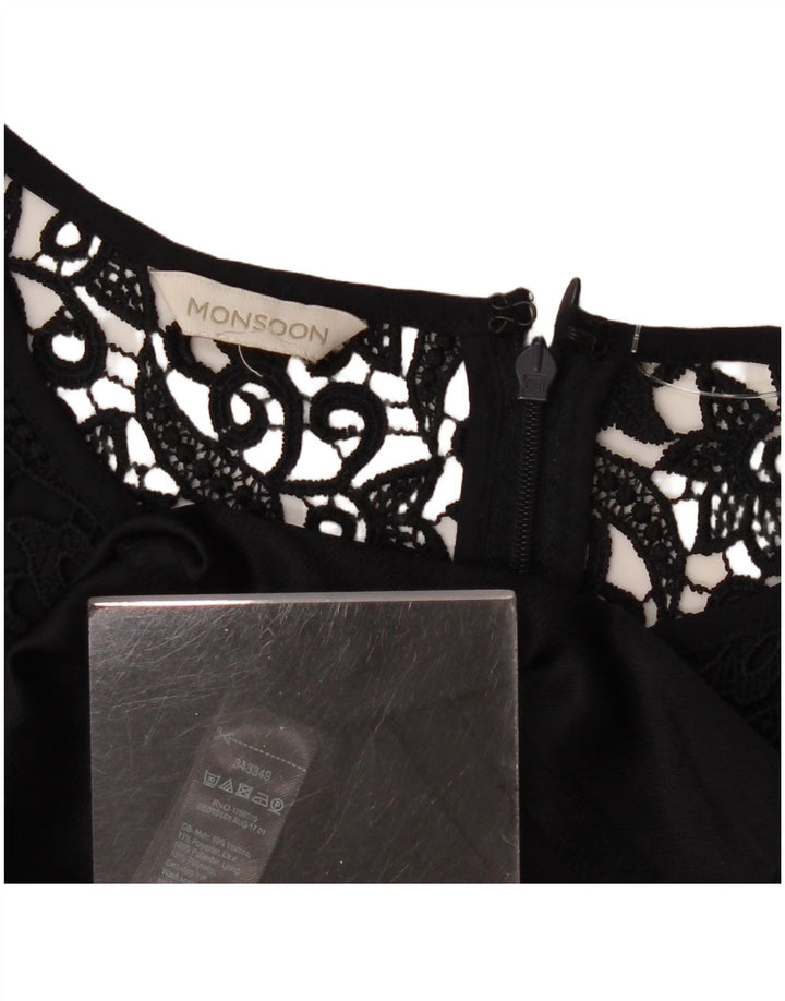 MONSOON Vestido acampanado de manga 3/4 para mujer, talla 40, talla pequeña, azul marino, floral