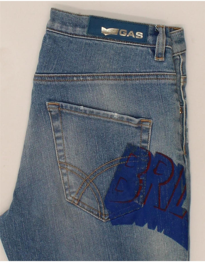 GAS Womens Distressed Graphic Slim Jeans W27 L30 Blue Cotton Vintage Gas and Second-Hand Gas from Messina Hembry 