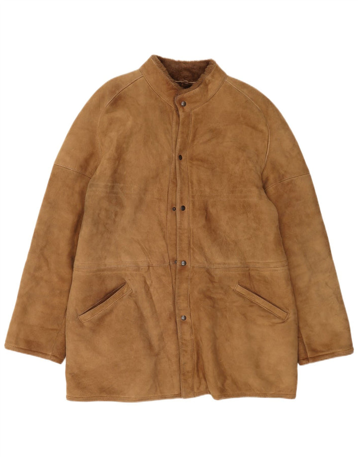 Abrigo vintage de piel de oveja para hombre IT 54 2XL Beige