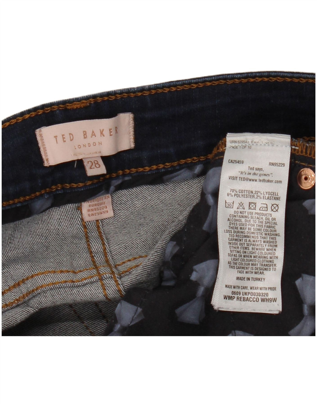 TED BAKER Vaqueros pitillo para mujer W28 L27 Algodón azul marino