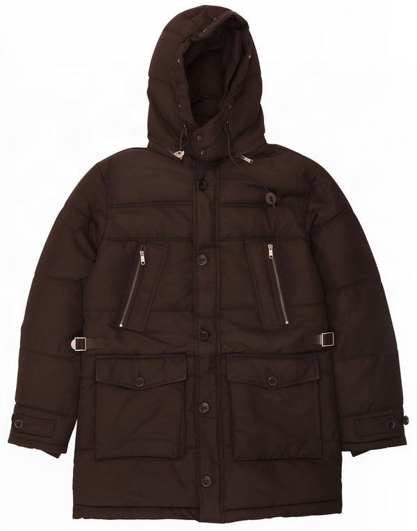 Zara Hombre Chaqueta Acolchada Con Capucha UK 38 Medium Negro Poliéster