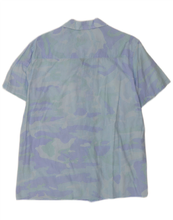 Zara Hombre Camisa Manga Corta Estampado Abstracto Azul Medio