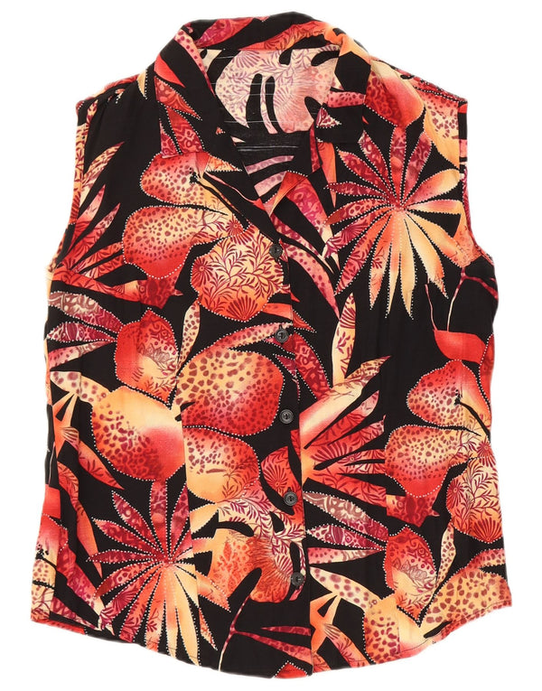 Vintage mujer camisa sin mangas Reino Unido 16 grande negro floral