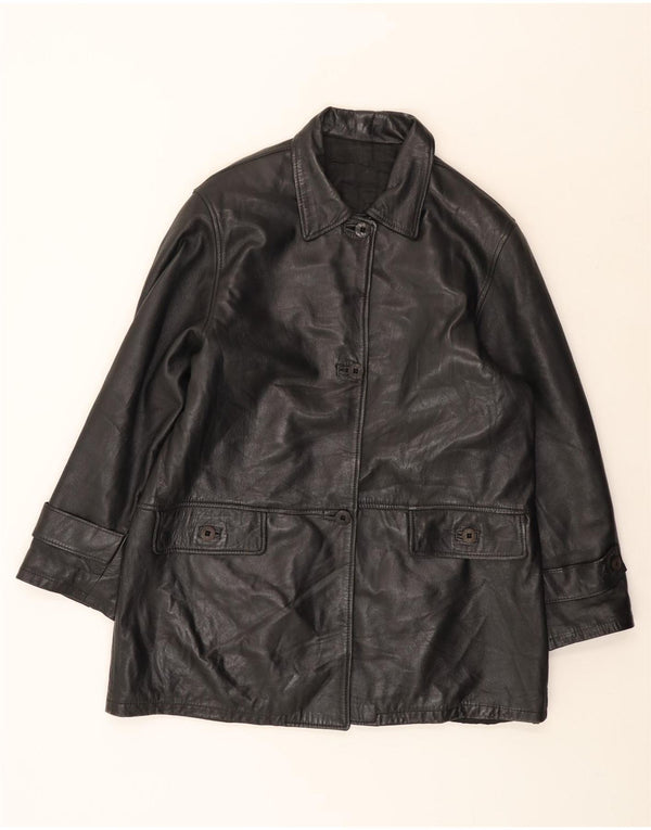 Abrigo de cuero vintage para mujer IT 46 Grande Negro