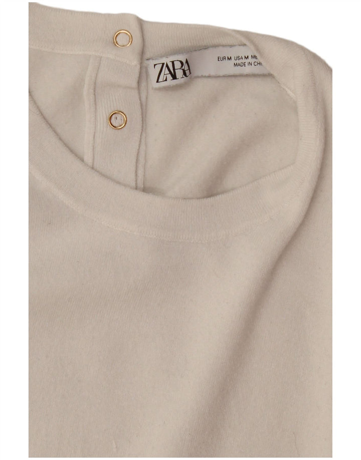 Zara - Jersey de manga corta con cuello redondo para mujer, talla 40, talla M, color blanco
