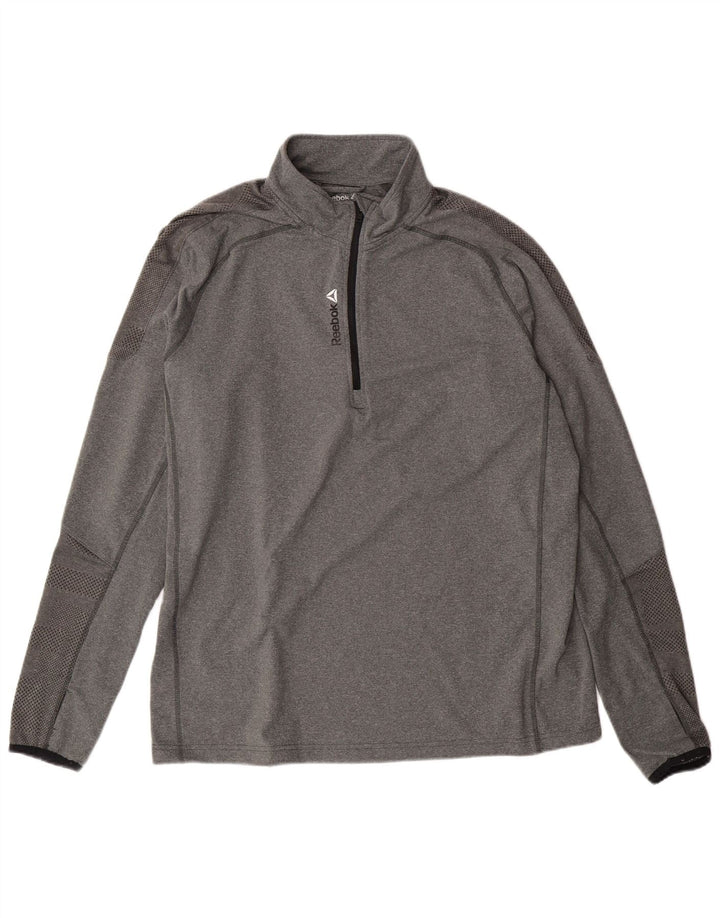 REEBOK Mens Zip Neck Pullover Tracksuit Top Large Grey Polyester