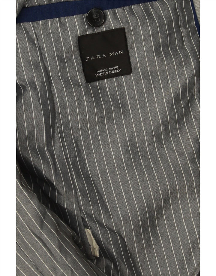 Zara Chaqueta tipo blazer con 1 botón para hombre, talla 40, color gris grande