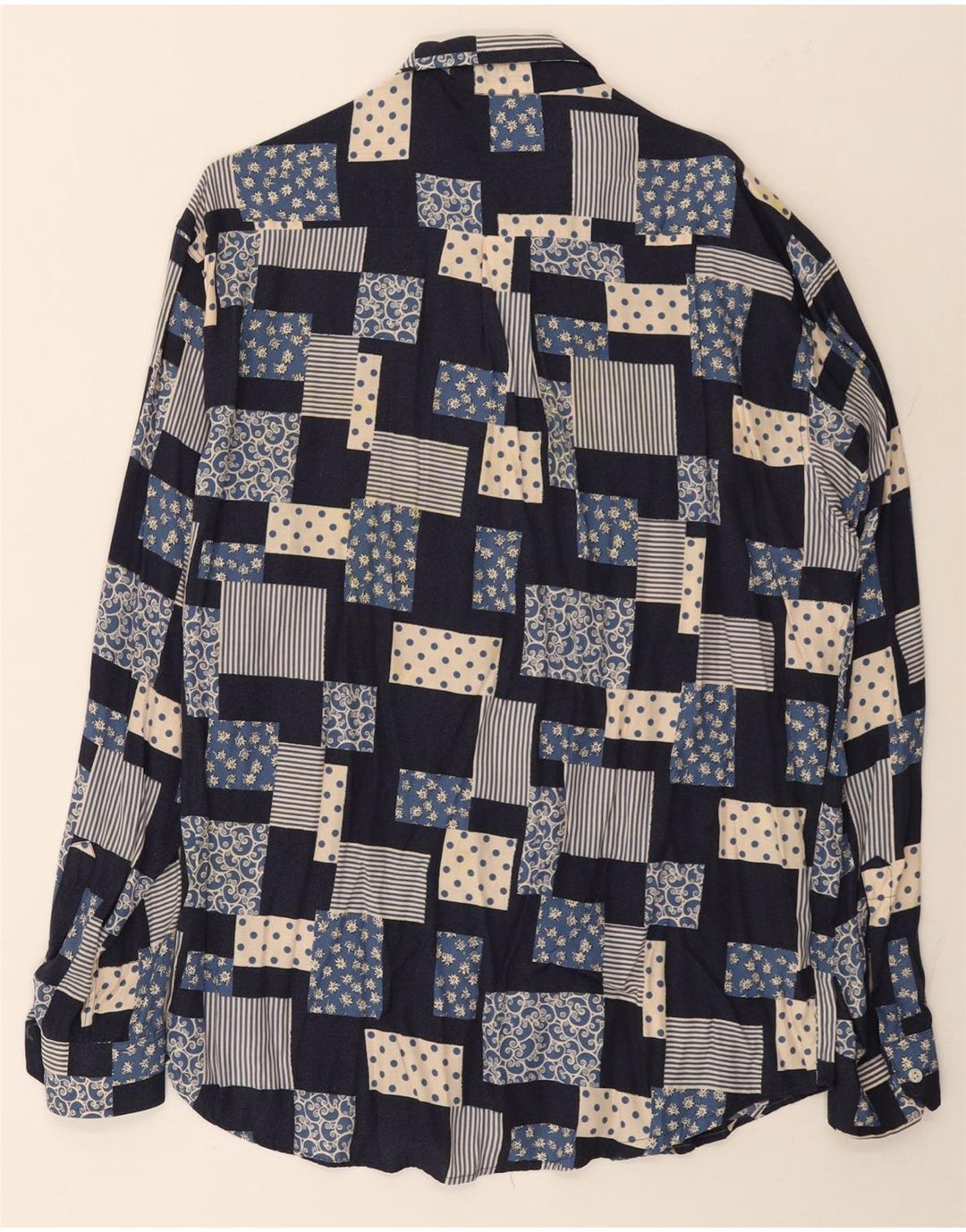 Camisa vintage para hombre grande patchwork azul marino