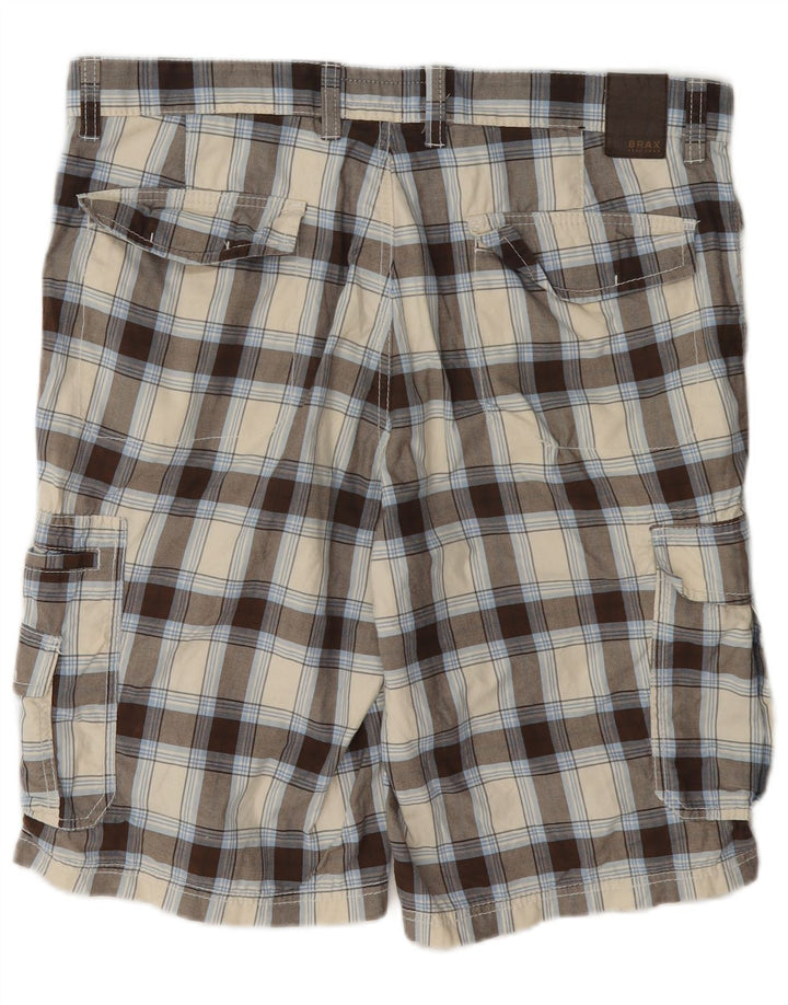 Brax Pantalones cortos tipo cargo para hombre W36 Large Beige Check Cotton
