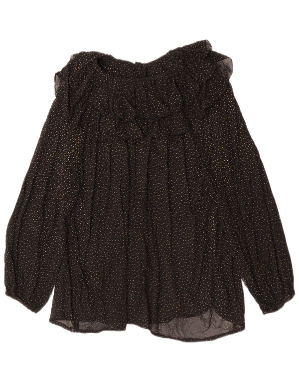 Vintage mujer manga larga ver a través de blusa Top Reino Unido 16 grande negro manchado