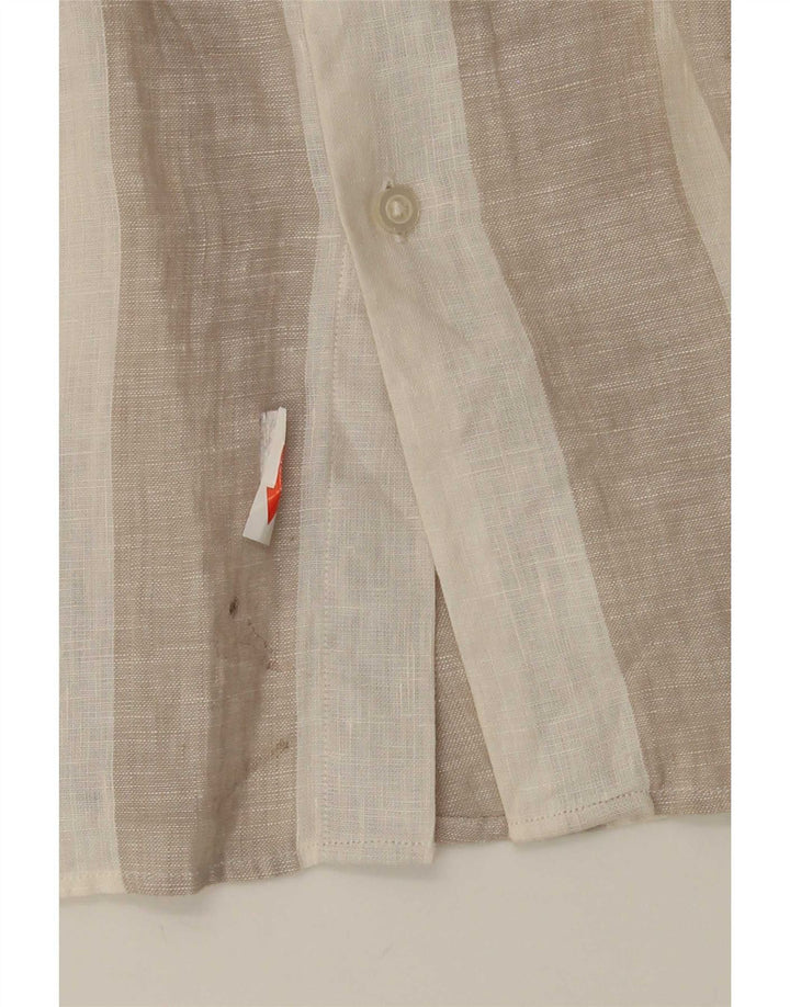 Camisa Massimo Dutti Hombre Lino Rayas Beige Medio