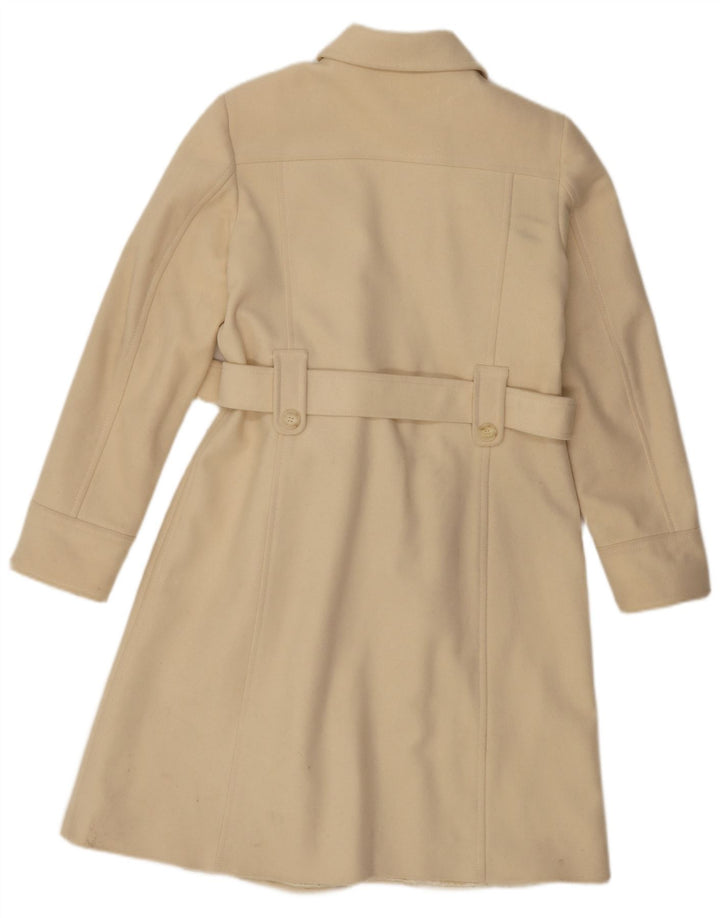 Benetton Abrigo Cruzado IT 44 Mediano De Lana Blanco Roto