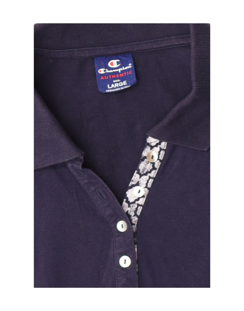 CHAMPION Womens Polo Shirt UK 14 Large Navy Blue Vintage Champion and Second-Hand Champion from Messina Hembry 