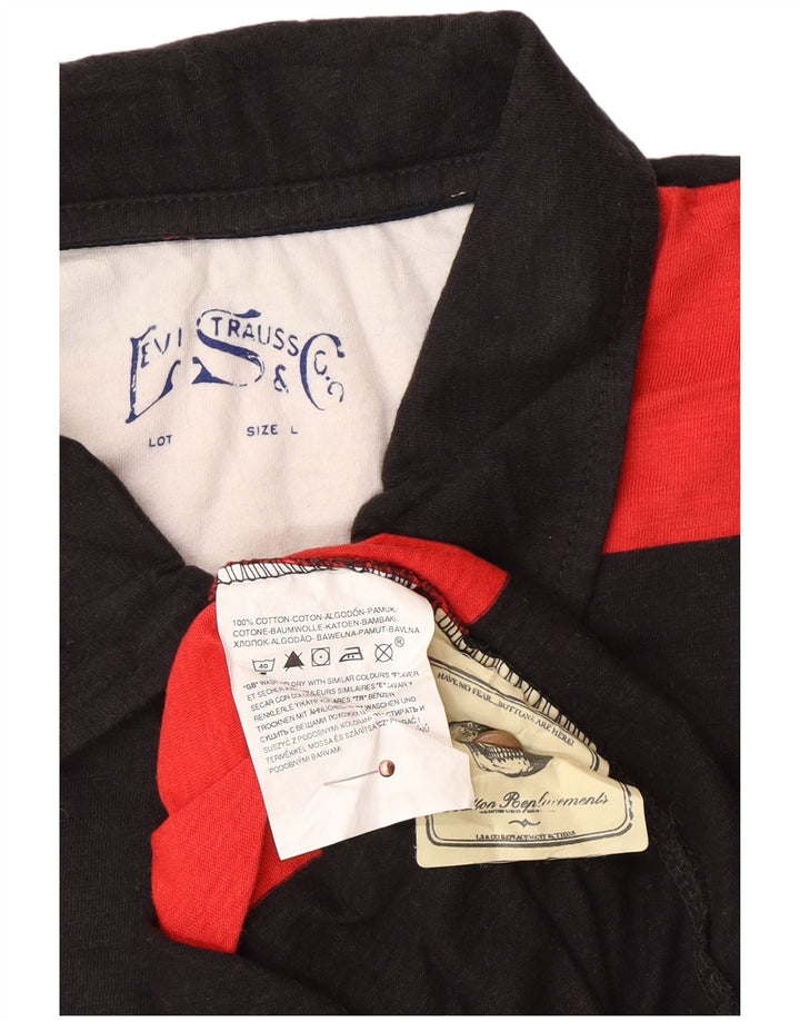 LEVI'S Polo de rugby de manga larga con gráfico para hombre de algodón a rayas rojas grandes