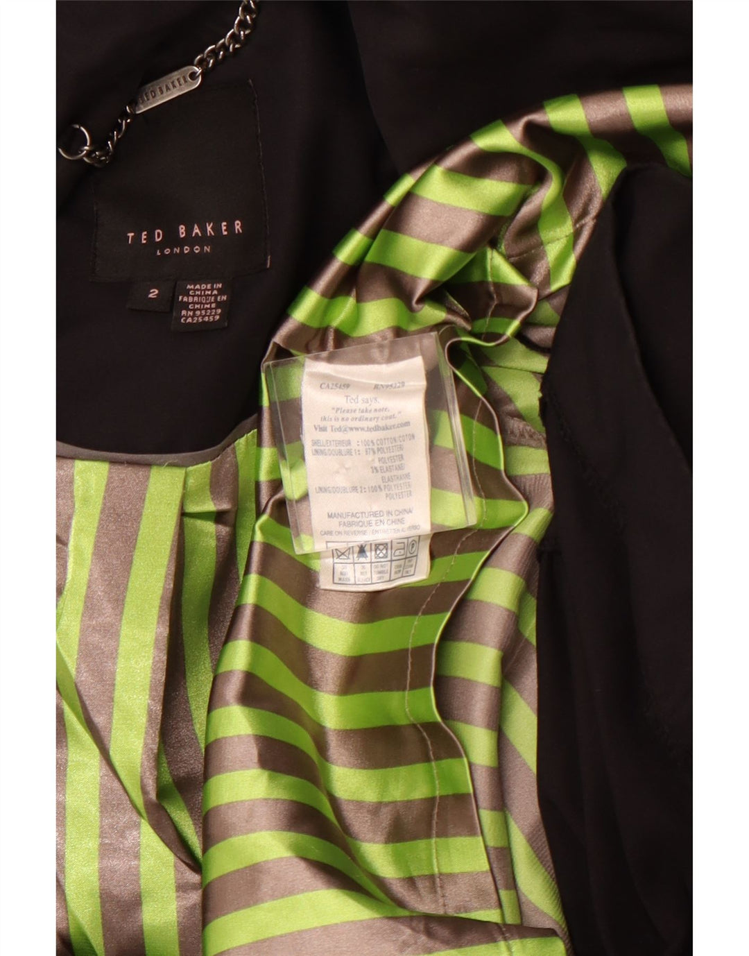 TED BAKER Gabardina abierta para mujer Talla 2 Pequeña Algodón negro