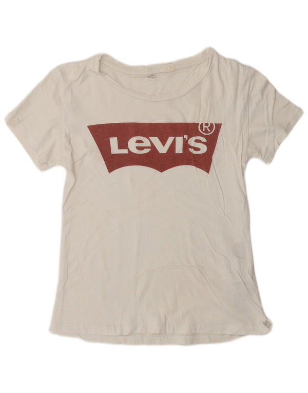 Levi's Camiseta gráfica para mujer Top UK 10 Small White Cotton