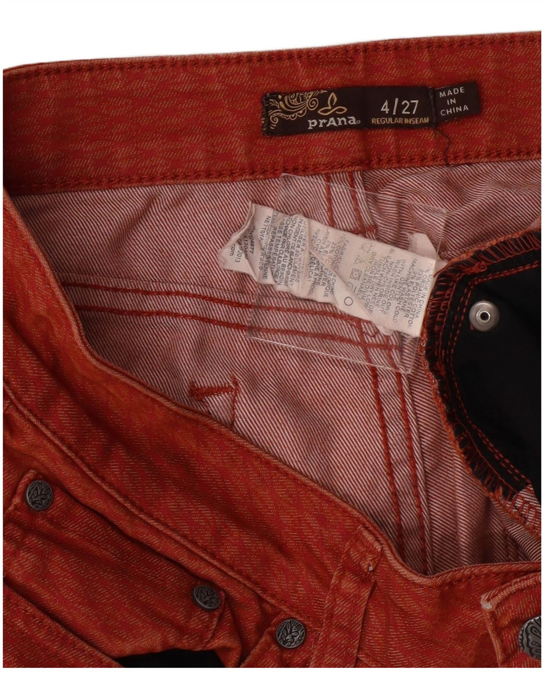 Prana Jeans rectos para mujer US 4 Small W27 L31 Algodón a cuadros naranja