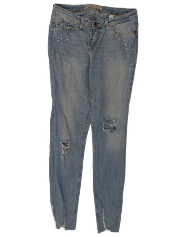 Zara Vaqueros pitillo desgastados para mujer EU 36 XS W26 L27 Algodón con manchas azules