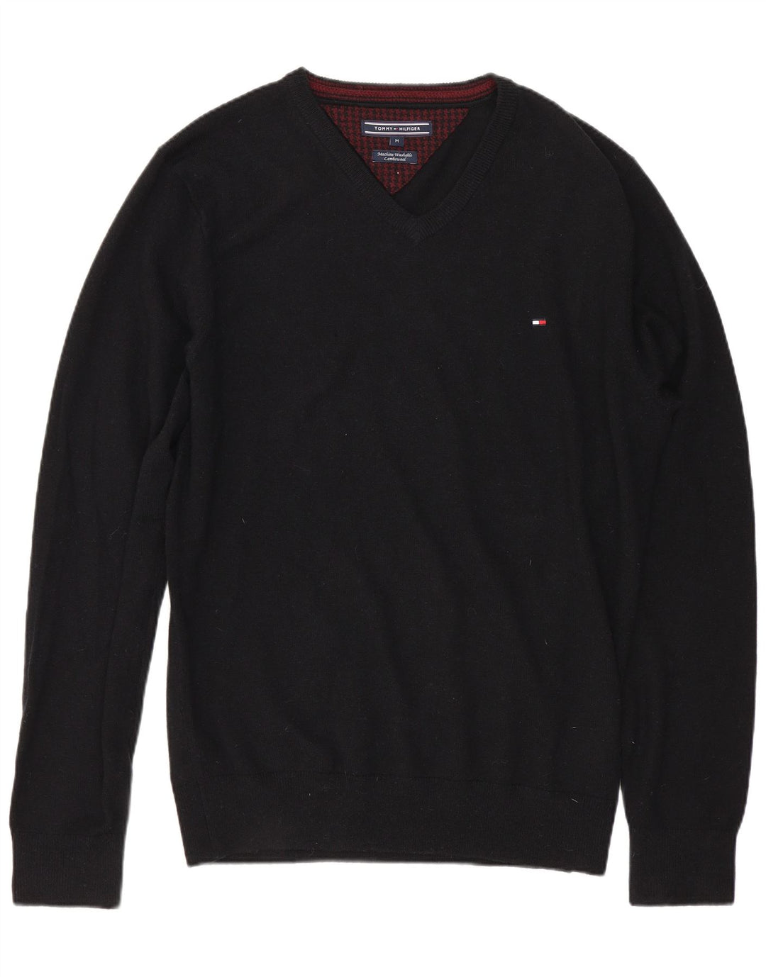 TOMMY HILFIGER Jersey con cuello en V para hombre de lana de cordero negra mediana