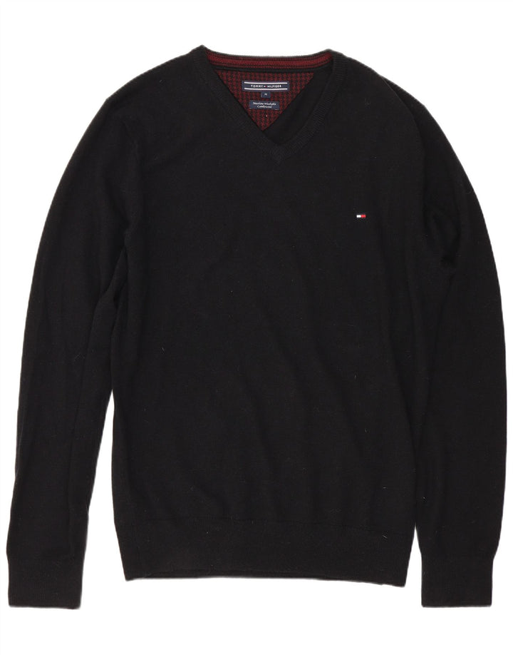 TOMMY HILFIGER Jersey con cuello en V para hombre de lana de cordero negra mediana