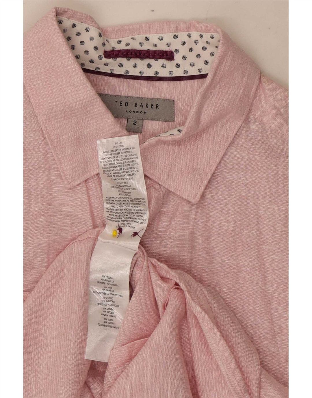 Ted Baker Camisa para hombre Talla 2 Pequeña Lino moteado rosa