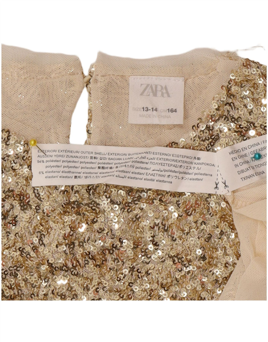 Zara Blusa Niña Top 13-14 Años Dorado Poliéster