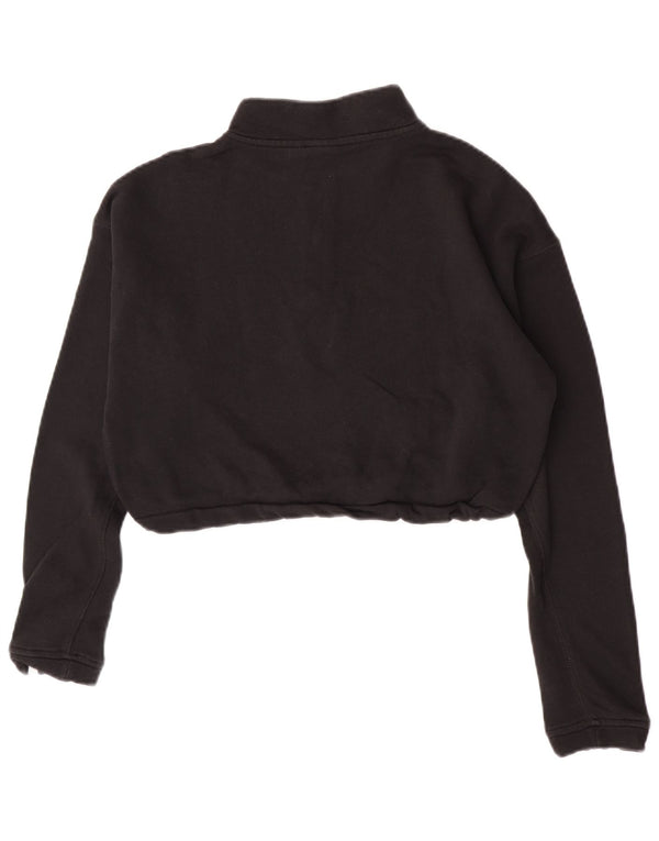 Adidas Mujer Crop Zip Neck Sudadera Jumper UK 12 Medium Negro Algodón