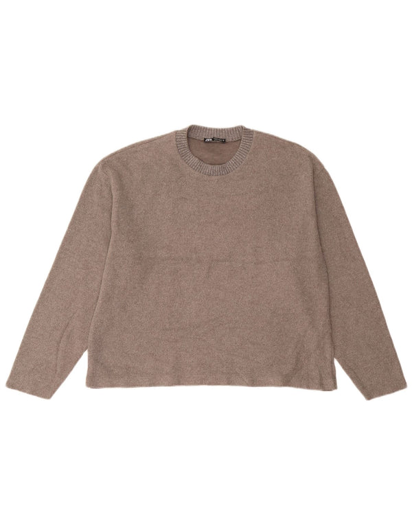 Zara Mujer Top Suelto Manga Larga UK 44 Marrón Medio Moteado