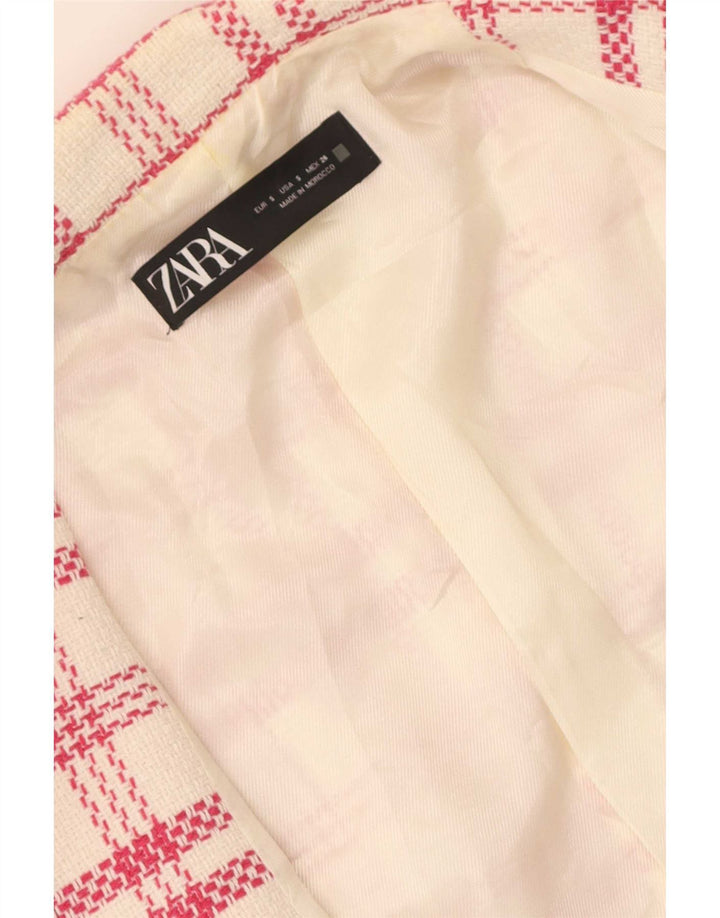 Zara Chaqueta Blazer De Doble Botonadura para Mujer UK 10 Small White Check