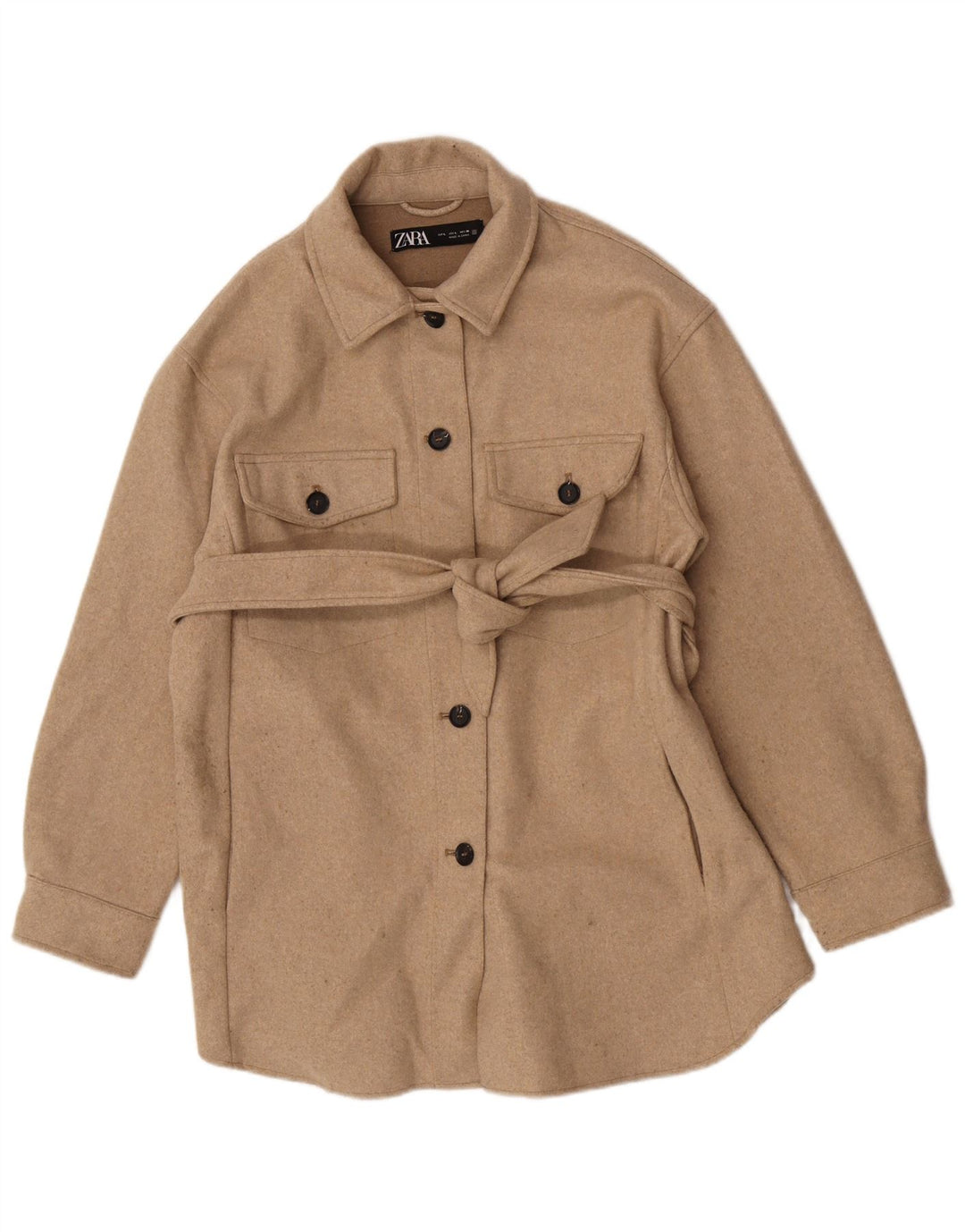 Zara Mujer Chaqueta Shacket Reino Unido 44 Grande Poliéster Beige