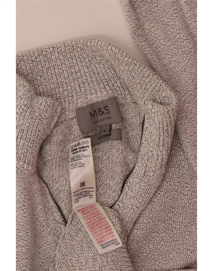 Marks & Spencer Suéter tipo jersey con cuello y cremallera para hombre, tamaño grande, de algodón moteado en blanco roto