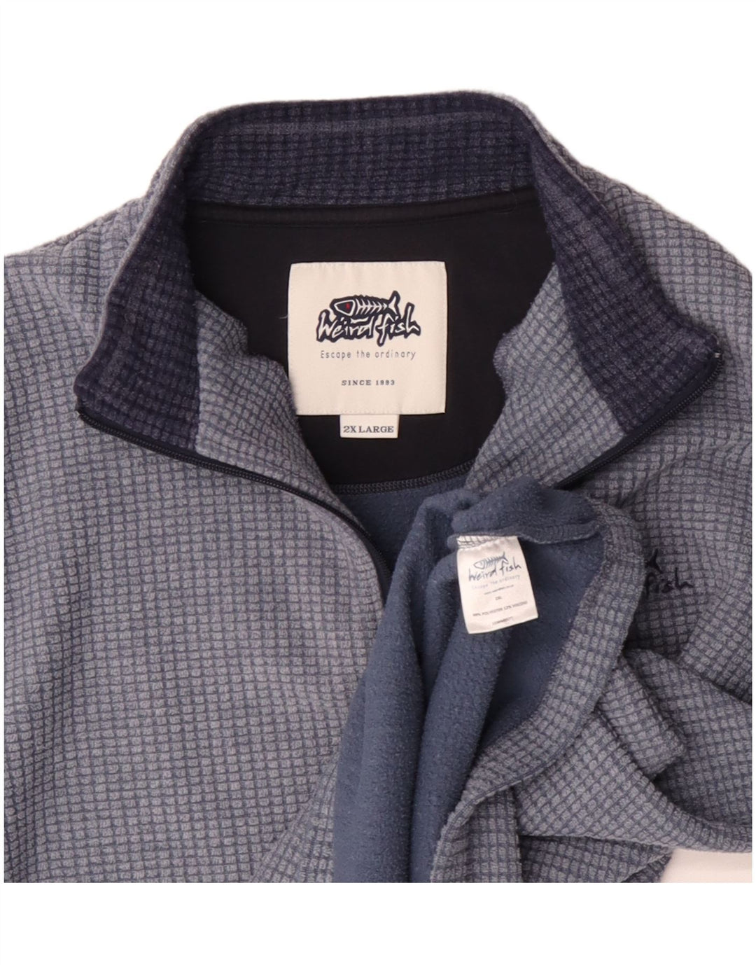 Weird Fish Jersey de Forro Polar con Cuello y Cremallera para Hombre 2XL Poliéster a Cuadros Azul