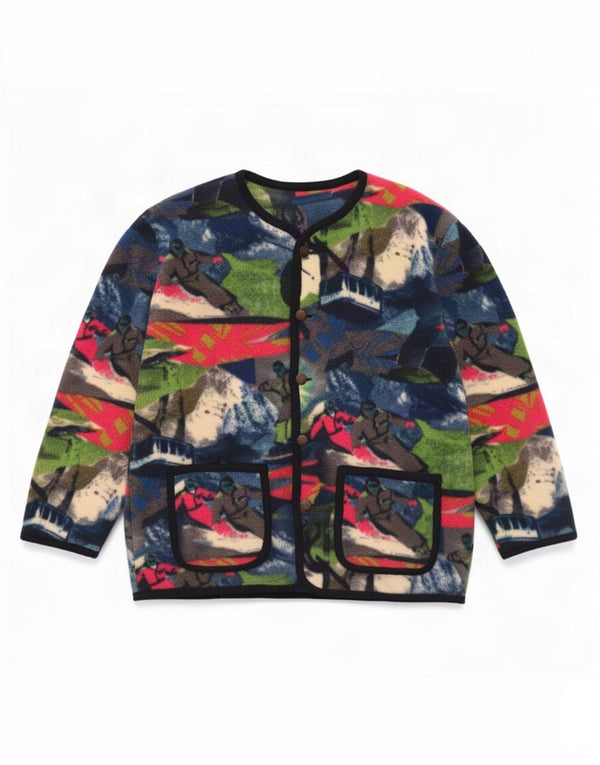Vintage hombres gráfico polar chaqueta Reino Unido 42 XL multicolor
