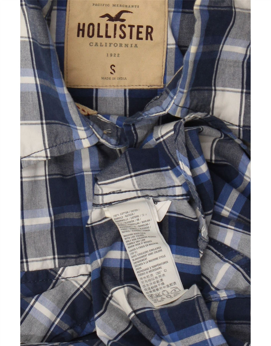 Camisa Hollister Hombre Algodón A Cuadros Azul Pequeño