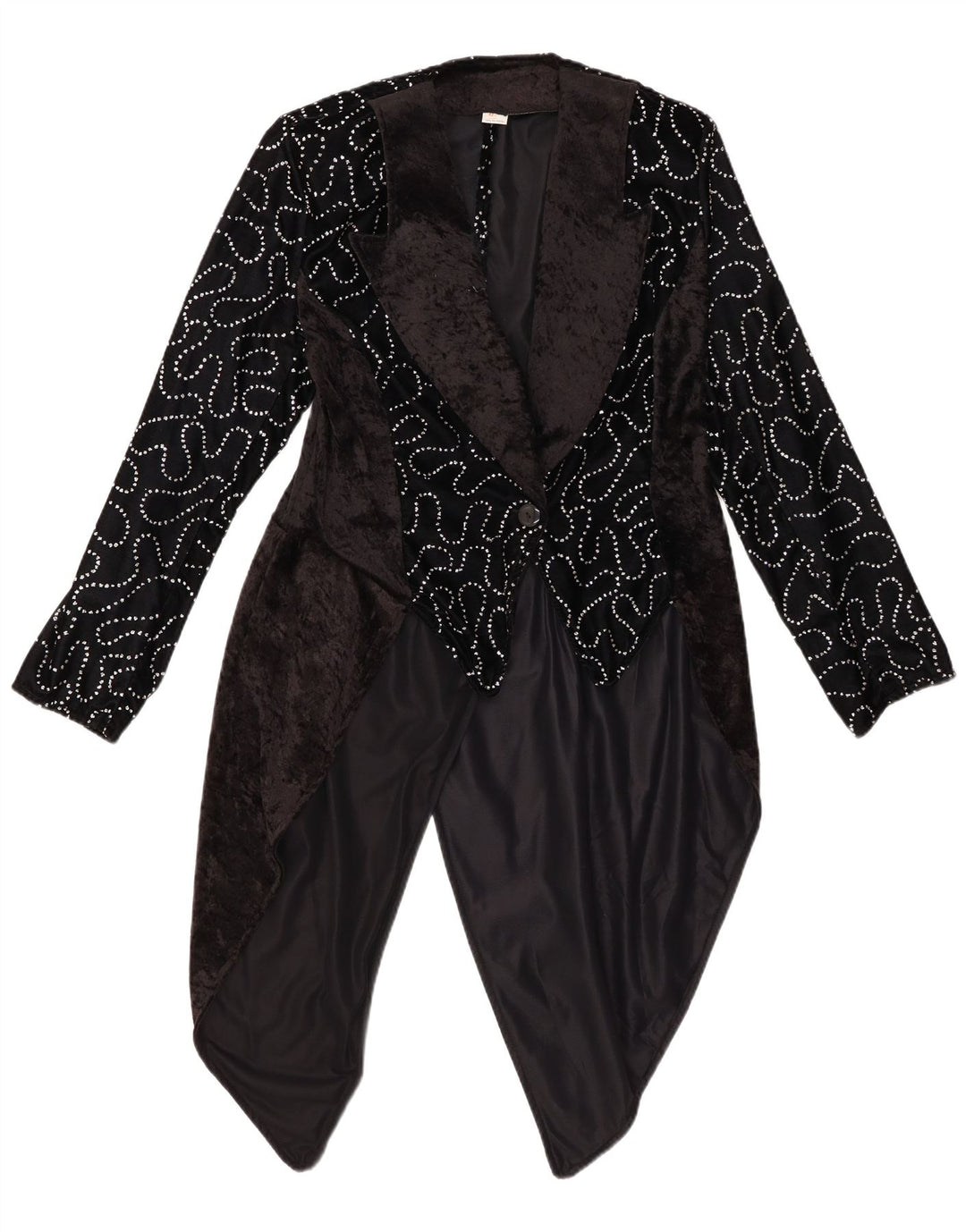 VINTAGE Mujer Patrón Abstracto Tailcoat Blazer Chaqueta IT 42 Medio Negro