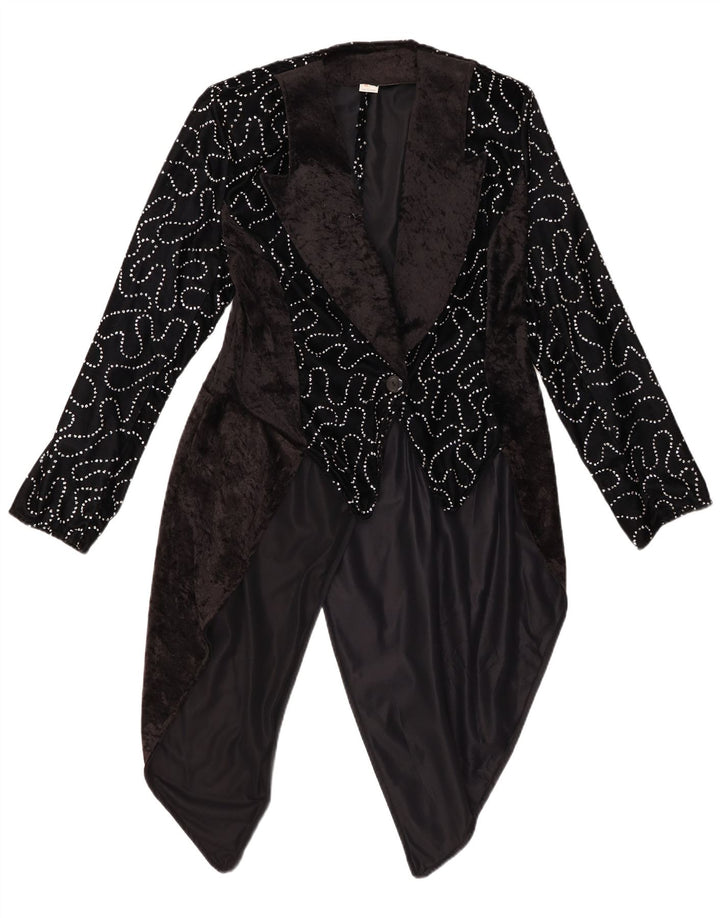 VINTAGE Mujer Patrón Abstracto Tailcoat Blazer Chaqueta IT 42 Medio Negro