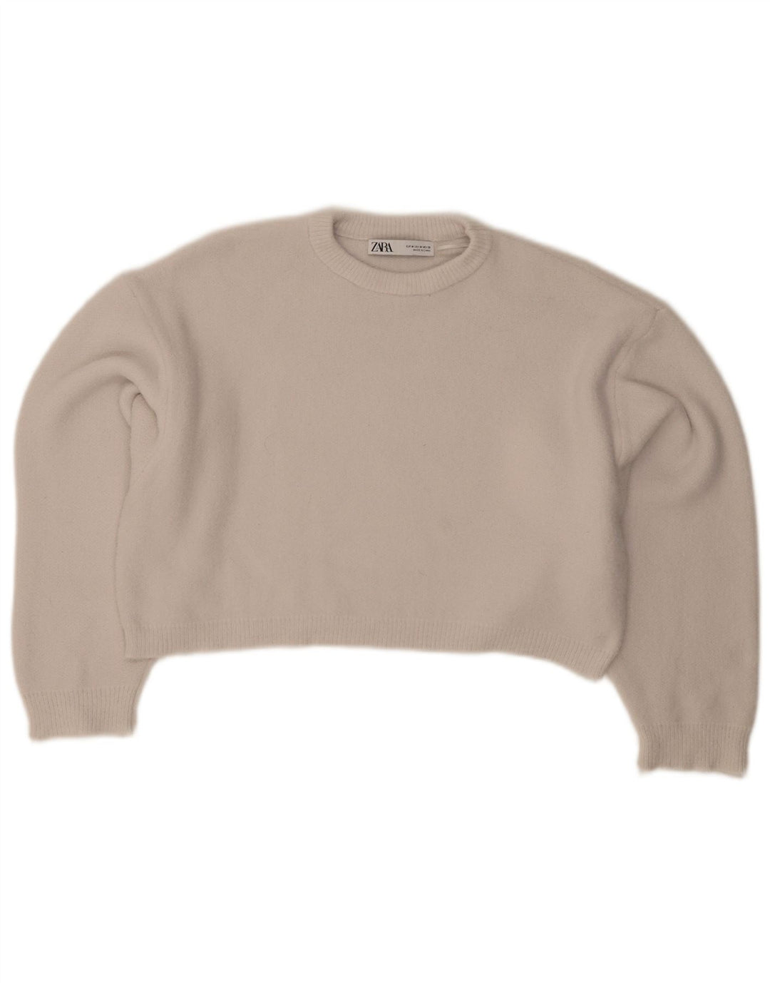 Zara Mujer Crop Jersey De Cuello Redondo De Gran Tamaño UK 44 Gris Medio